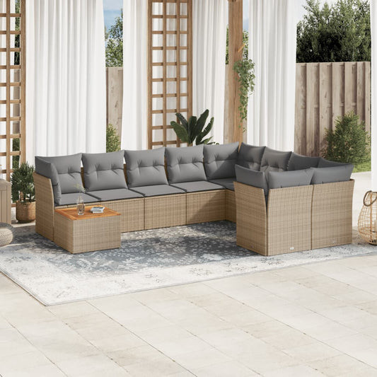Set Divano da Giardino 10 pz con Cuscini Beige Misto Polyrattan - homemem39