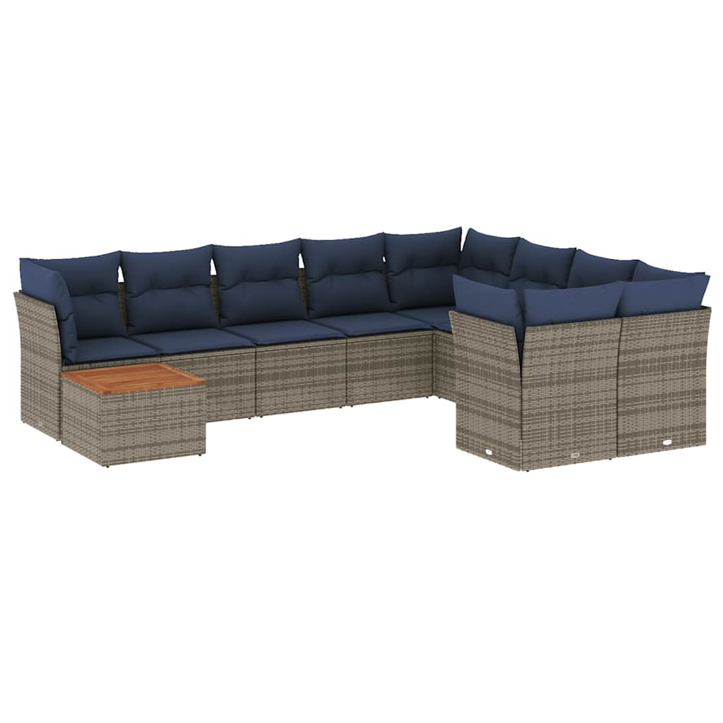 Set Divani da Giardino 10 pz con Cuscini Grigio in Polyrattan - homemem39