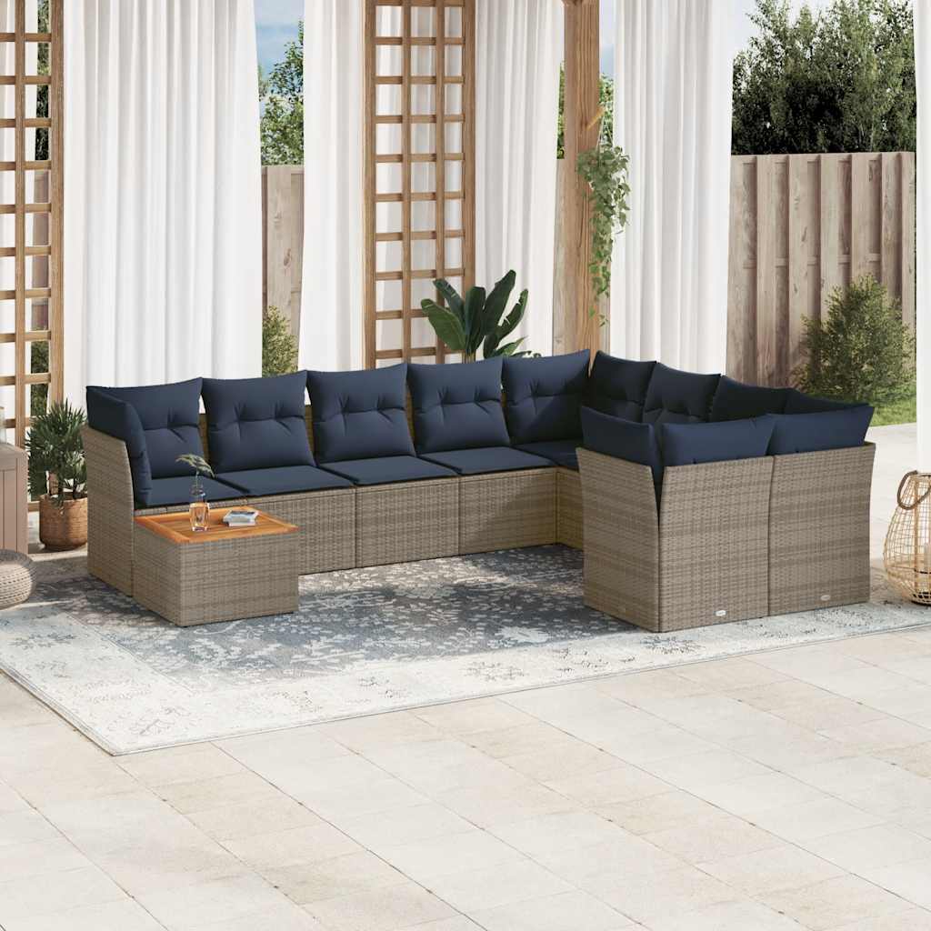 Set Divani da Giardino 10 pz con Cuscini Grigio in Polyrattan - homemem39