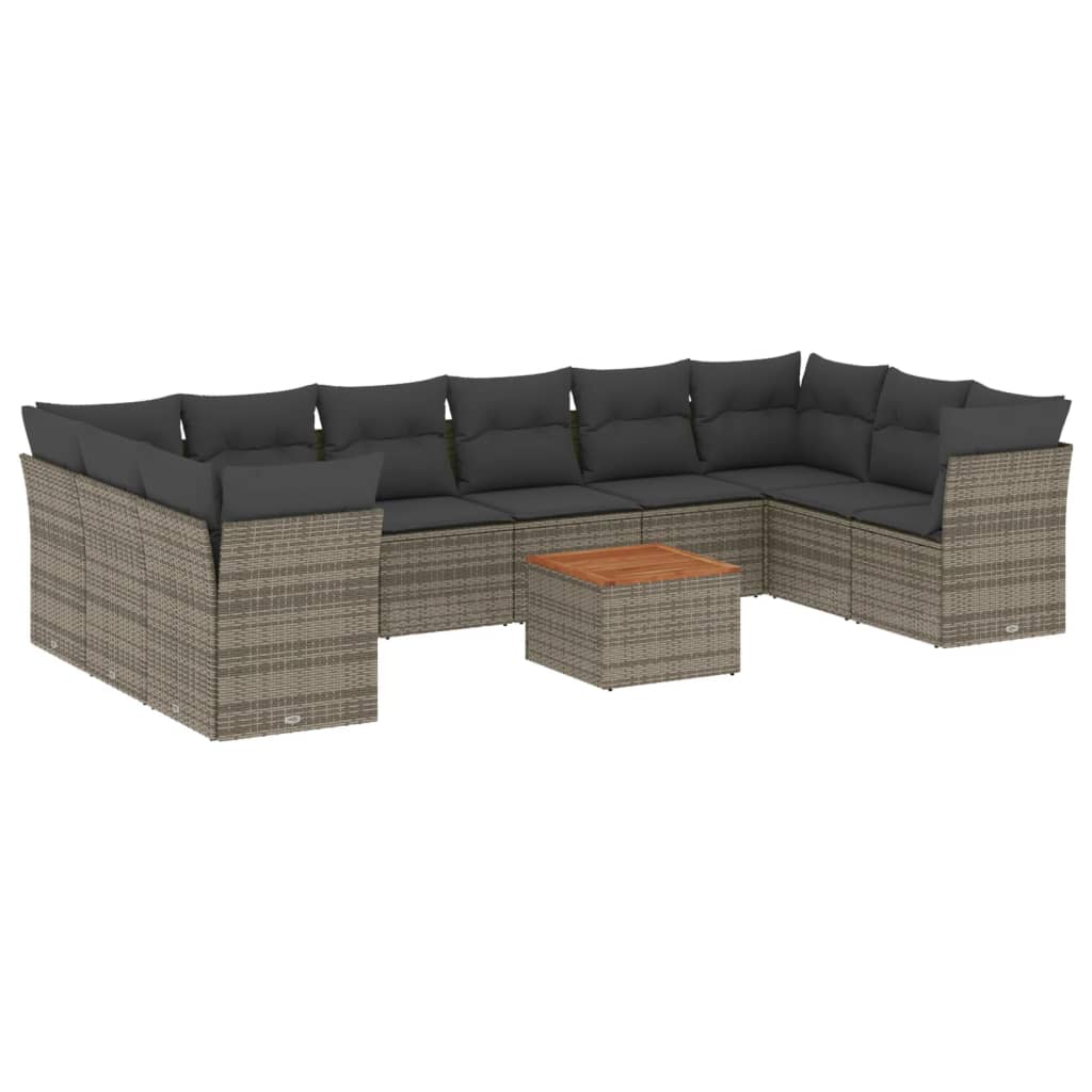 Set Divani da Giardino 11 pz con Cuscini in Polyrattan Grigio - homemem39