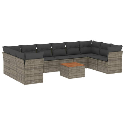 Set Divani da Giardino 11 pz con Cuscini in Polyrattan Grigio - homemem39