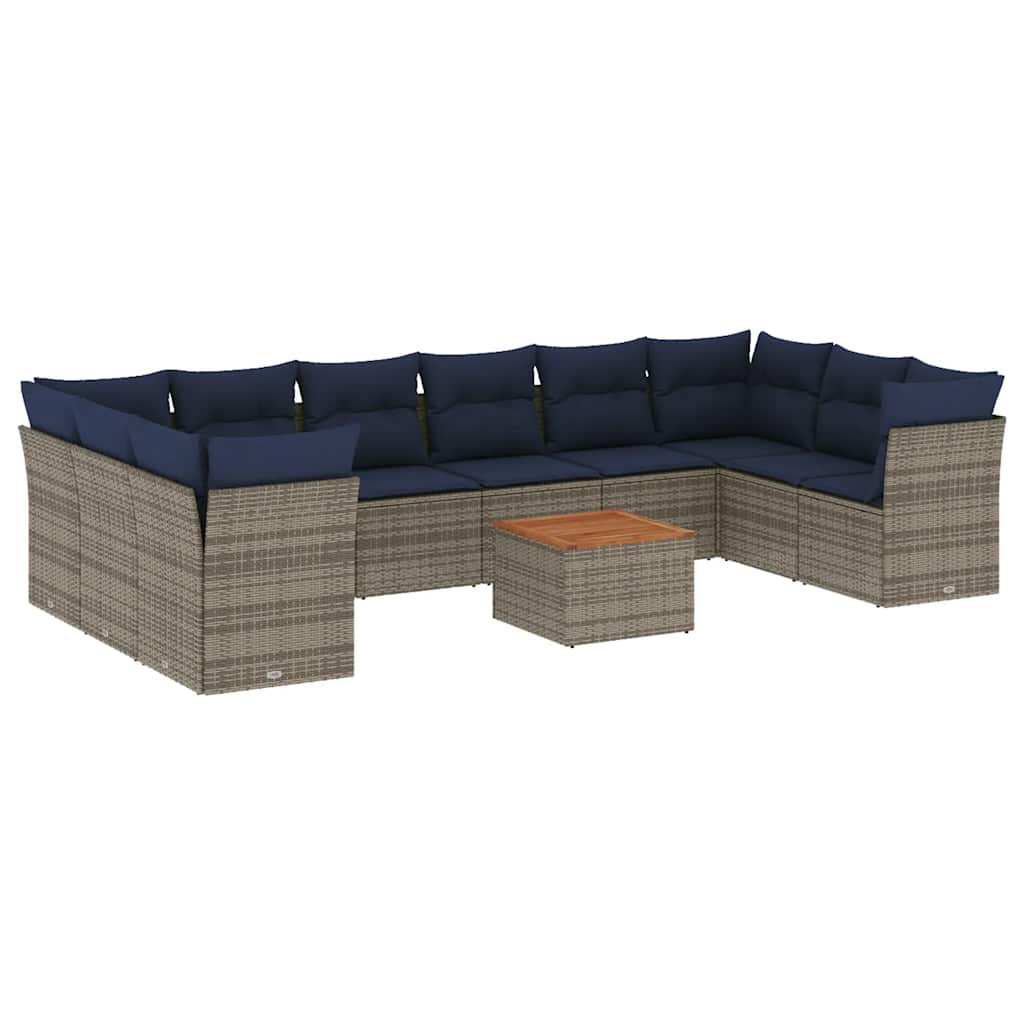 Set Divani da Giardino 11 pz con Cuscini in Polyrattan Grigio - homemem39