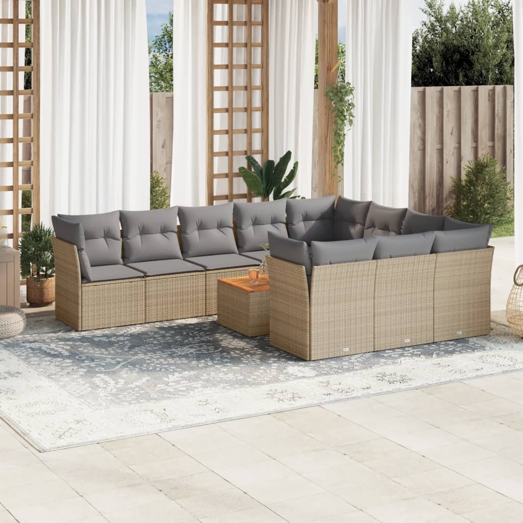 Set Divano da Giardino 11 pz con Cuscini Beige Misto Polyrattan - homemem39