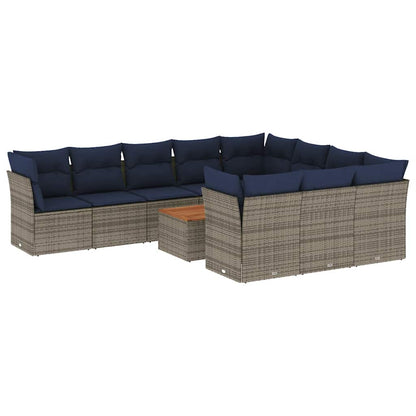 Set Divani da Giardino 11 pz con Cuscini in Polyrattan Grigio - homemem39
