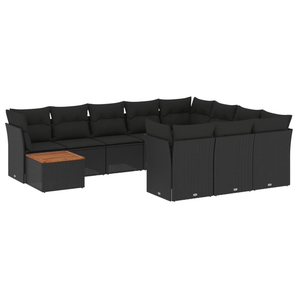 Set Divani da Giardino 11 pz con Cuscini in Polyrattan Nero - homemem39