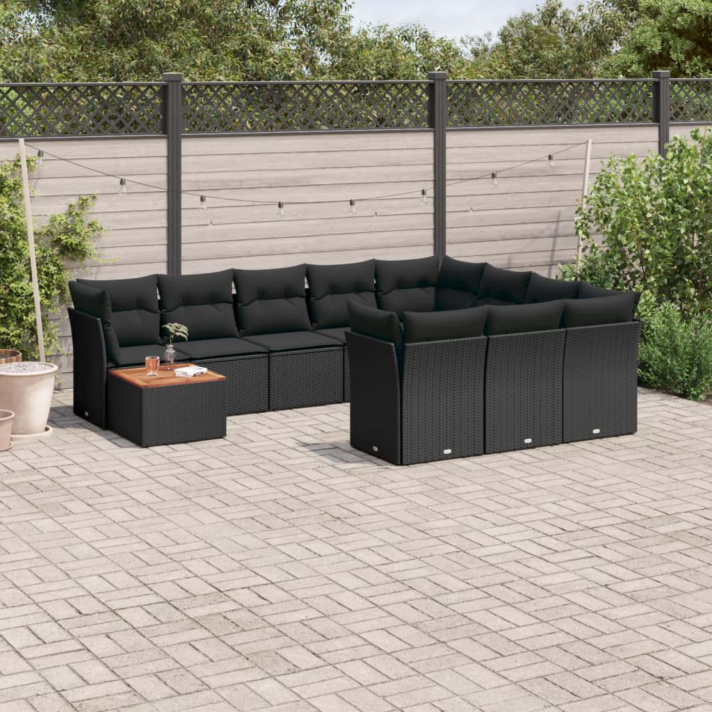 Set Divani da Giardino 11 pz con Cuscini in Polyrattan Nero - homemem39