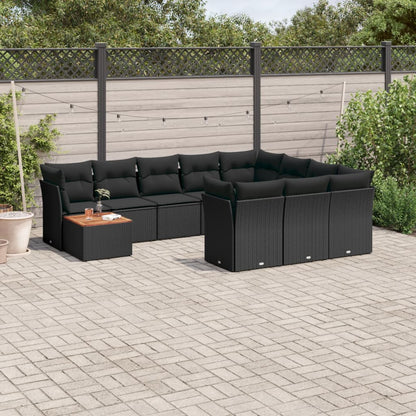 Set Divani da Giardino 11 pz con Cuscini in Polyrattan Nero - homemem39