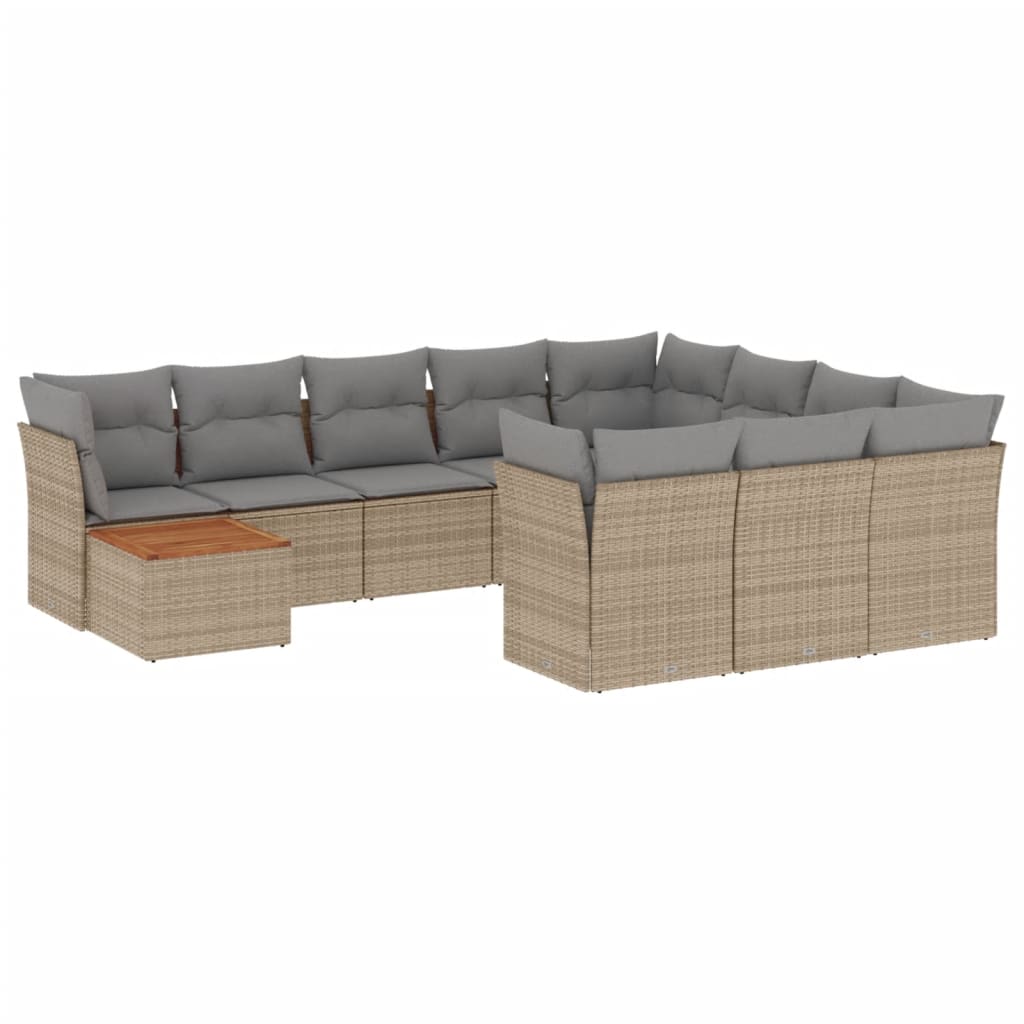 Set Divano da Giardino 11 pz con Cuscini Beige Misto Polyrattan - homemem39