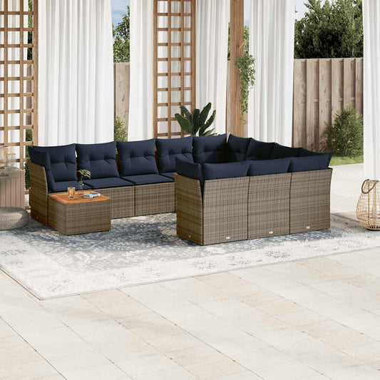 Set Divani da Giardino 11 pz con Cuscini in Polyrattan Grigio - homemem39