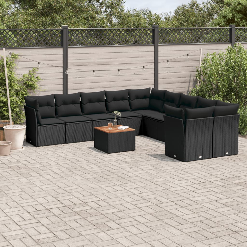Set Divani da Giardino 11 pz con Cuscini in Polyrattan Nero - homemem39