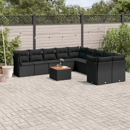 Set Divani da Giardino 11 pz con Cuscini in Polyrattan Nero - homemem39