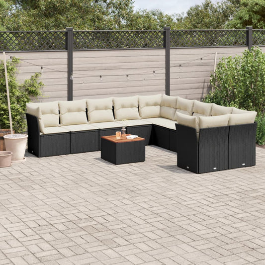 Set Divani da Giardino 11 pz con Cuscini in Polyrattan Nero - homemem39
