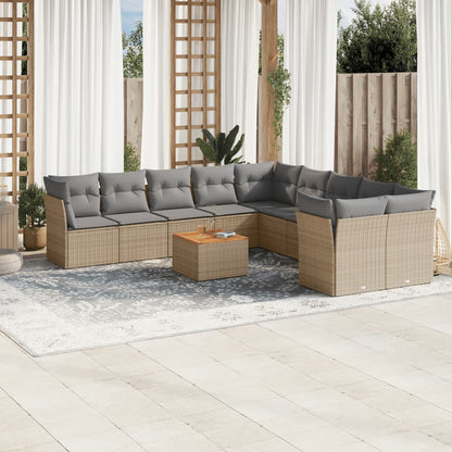 Set Divano da Giardino 11 pz con Cuscini Beige Misto Polyrattan - homemem39