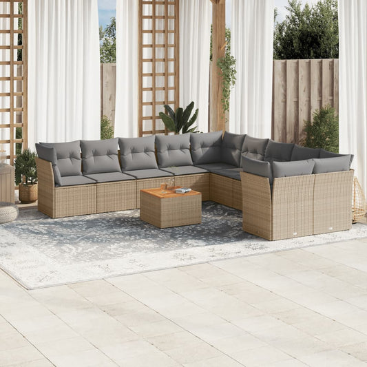 Set Divano da Giardino 11 pz con Cuscini Beige Misto Polyrattan - homemem39