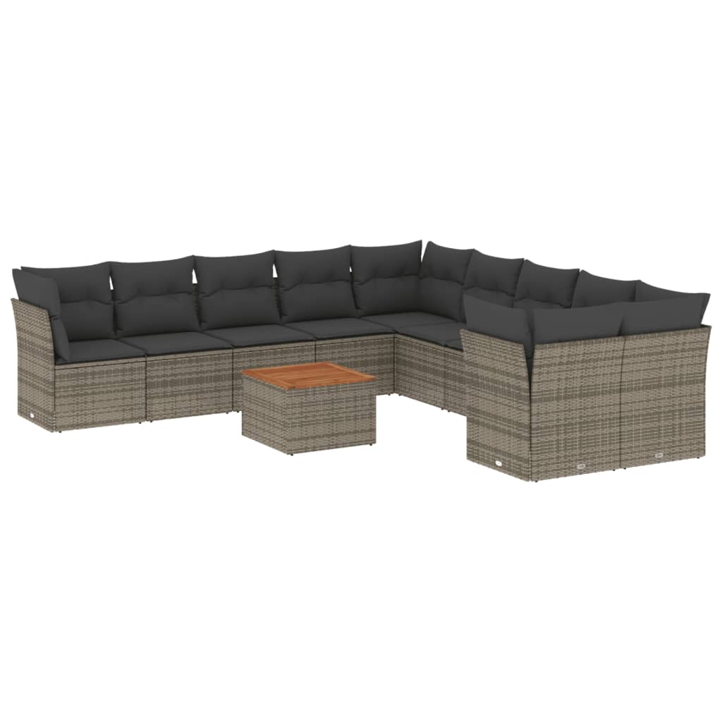 Set Divani da Giardino 11 pz con Cuscini in Polyrattan Grigio - homemem39