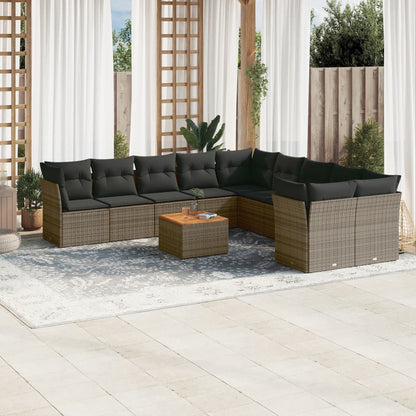 Set Divani da Giardino 11 pz con Cuscini in Polyrattan Grigio - homemem39