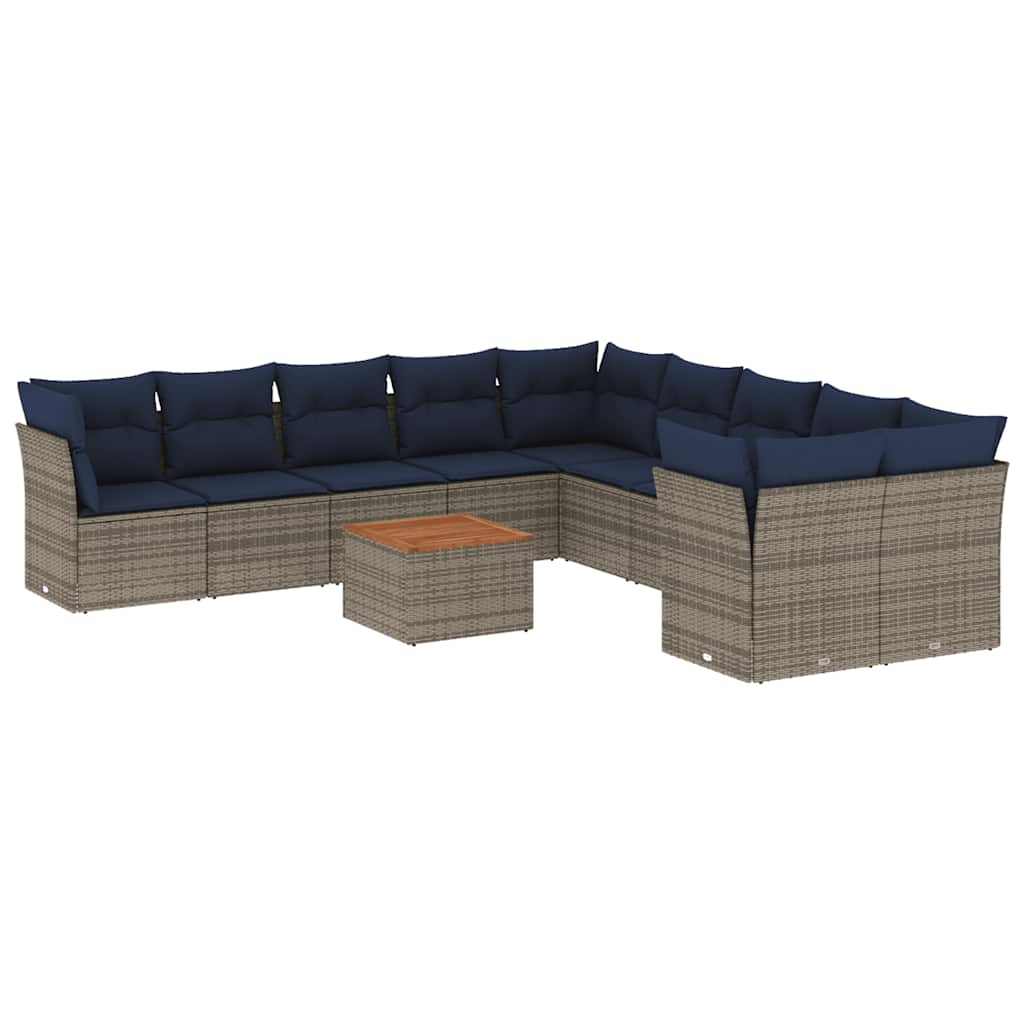 Set Divani da Giardino 11 pz con Cuscini in Polyrattan Grigio - homemem39