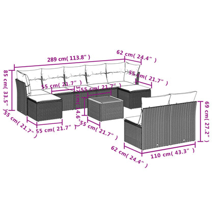 Set Divani da Giardino 10pz con Cuscini in Polyrattan Nero - homemem39