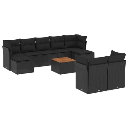 Set Divani da Giardino 10pz con Cuscini in Polyrattan Nero | homemem39