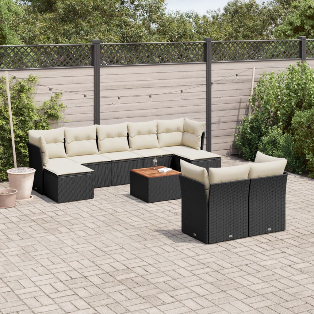 Set Divani da Giardino 10pz con Cuscini in Polyrattan Nero - homemem39