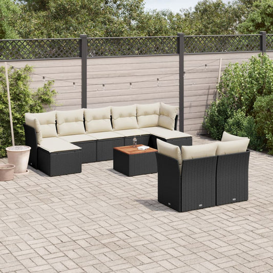 Set Divani da Giardino 10pz con Cuscini in Polyrattan Nero - homemem39