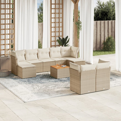 Set Divano da Giardino 10 pz con Cuscini Beige in Polyrattan | homemem39