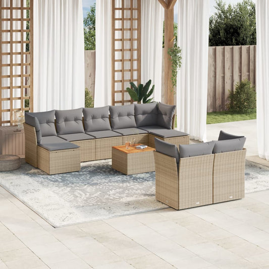 Set Divano da Giardino 10 pz con Cuscini Beige Misto Polyrattan - homemem39