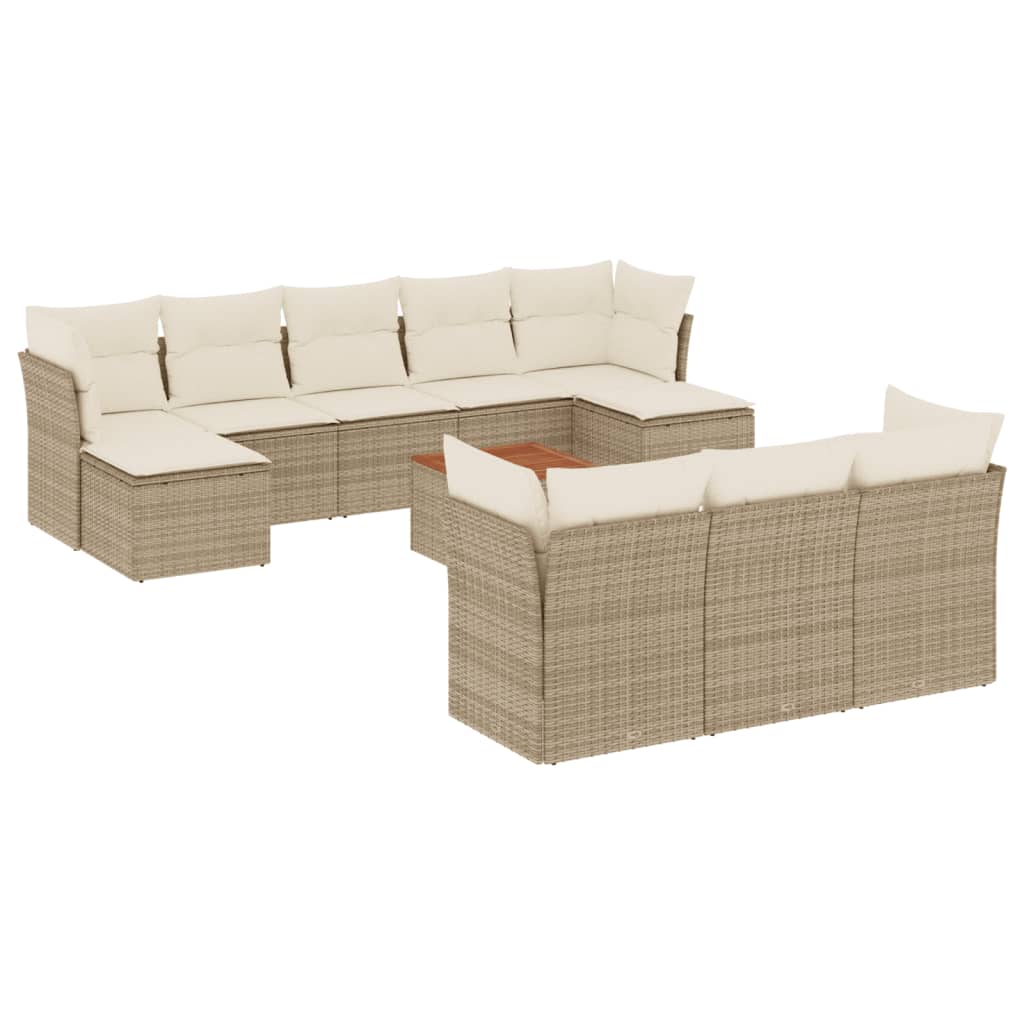 Set Divani da Giardino 11 pz con Cuscini Beige in Polyrattan | homemem39