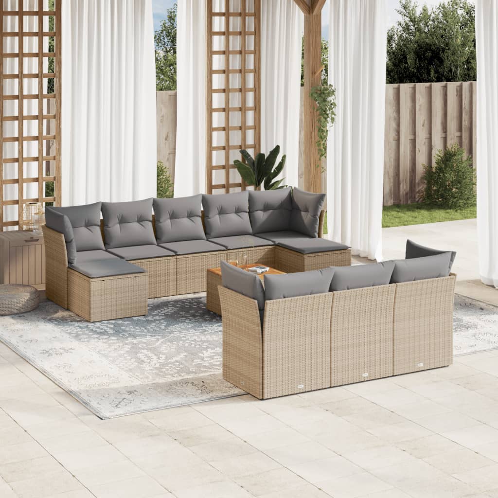 Set Divano da Giardino 11 pz con Cuscini Beige Misto Polyrattan - homemem39