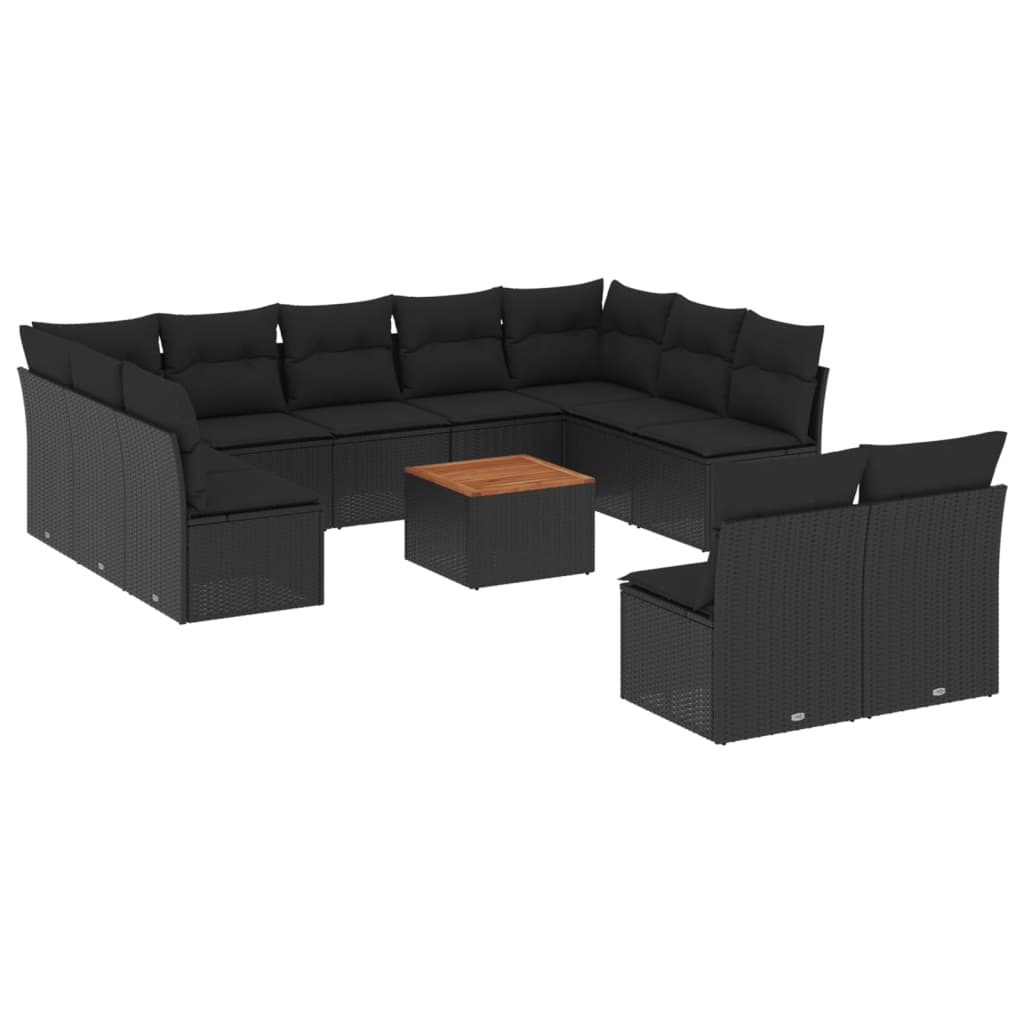 Set Divani da Giardino 12 pz con Cuscini Nero in Polyrattan - homemem39