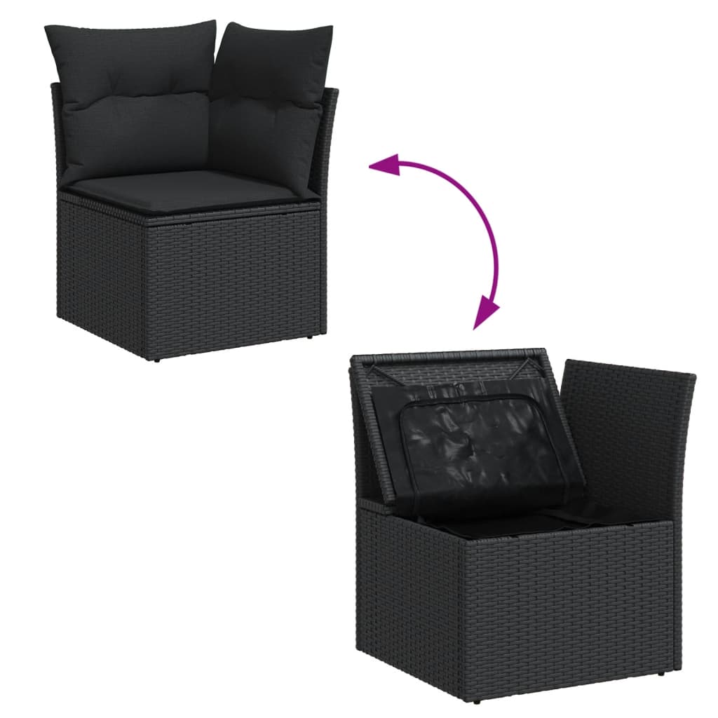 Set Divani da Giardino 12 pz con Cuscini Nero in Polyrattan - homemem39