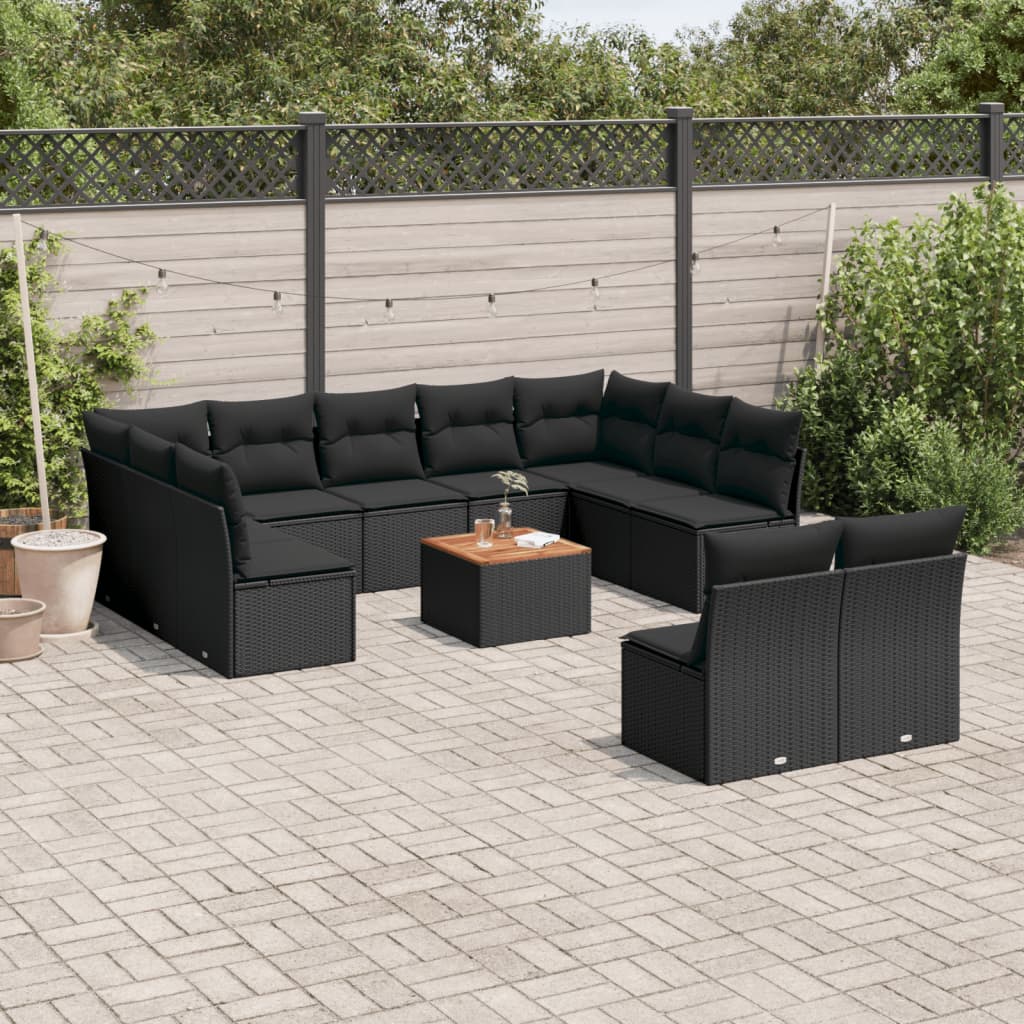 Set Divani da Giardino 12 pz con Cuscini Nero in Polyrattan | homemem39