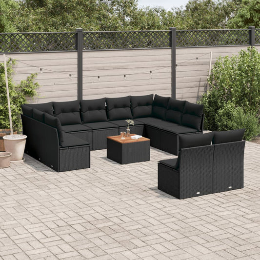 Set Divani da Giardino 12 pz con Cuscini Nero in Polyrattan | homemem39