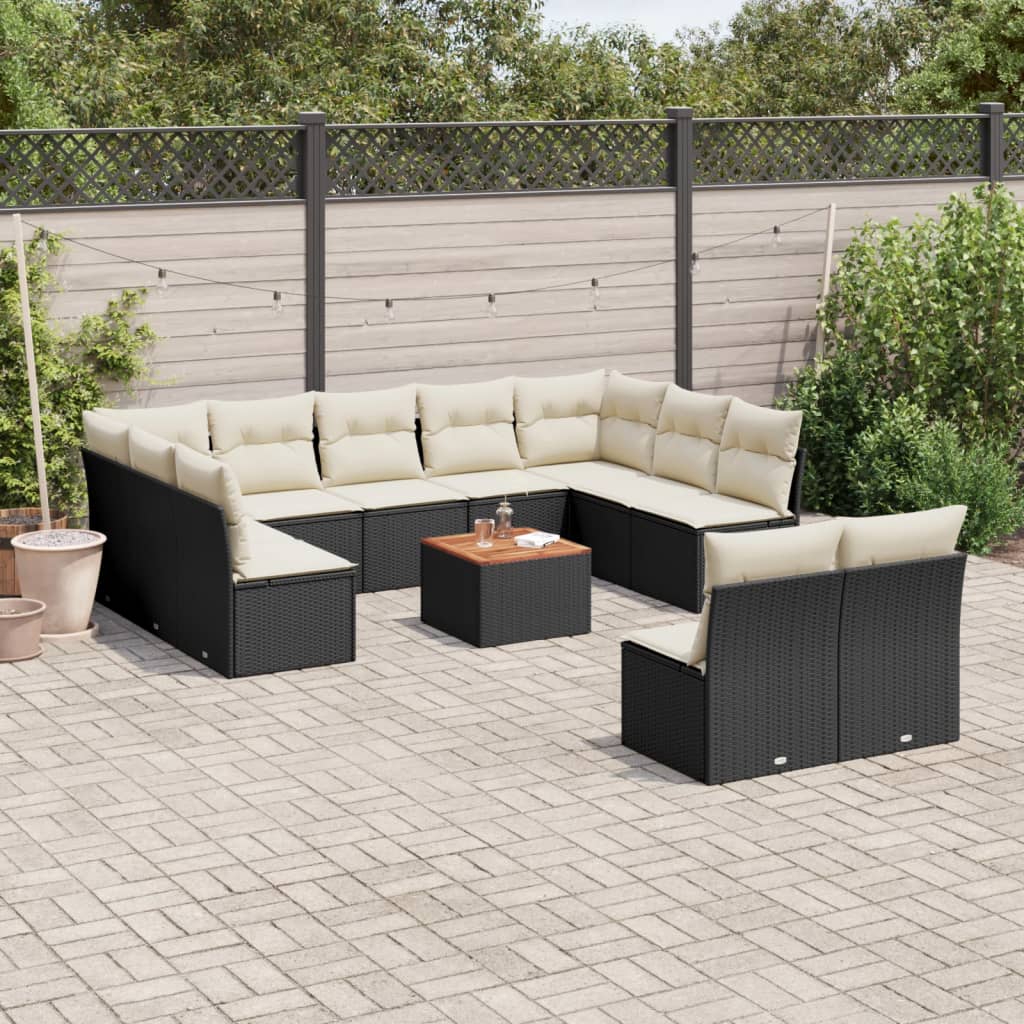 Set Divani da Giardino 12 pz con Cuscini Nero in Polyrattan - homemem39