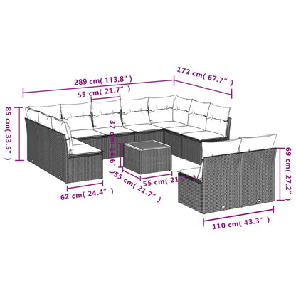 Set Divani da Giardino 12pz con Cuscini Nero in Polyrattan | homemem39