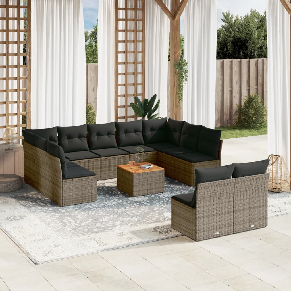 Set Divani da Giardino 12 pz con Cuscini Grigio in Polyrattan - homemem39