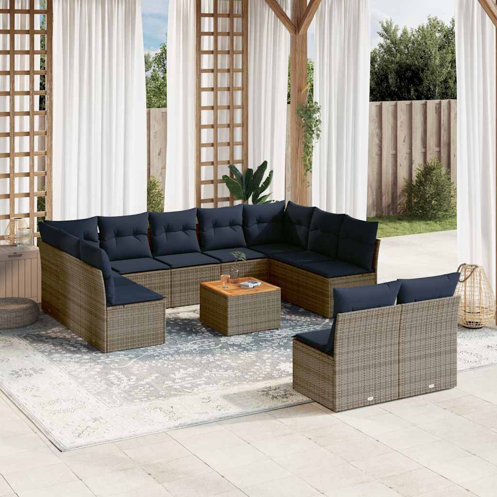 Set Divani da Giardino 12 pz con Cuscini Grigio in Polyrattan - homemem39