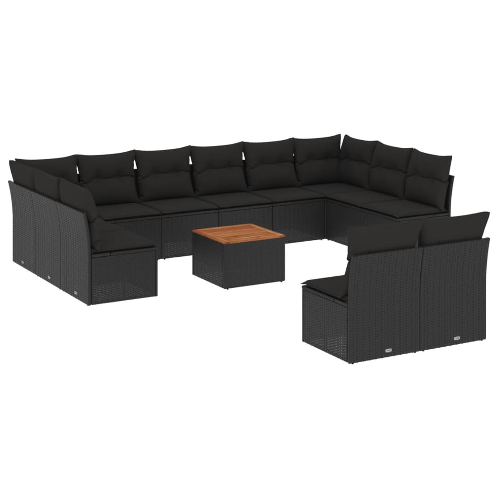 Set Divani da Giardino 13pz con Cuscini Nero in Polyrattan - homemem39