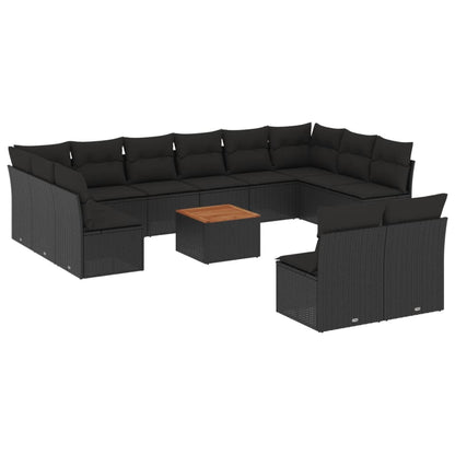 Set Divani da Giardino 13pz con Cuscini Nero in Polyrattan - homemem39