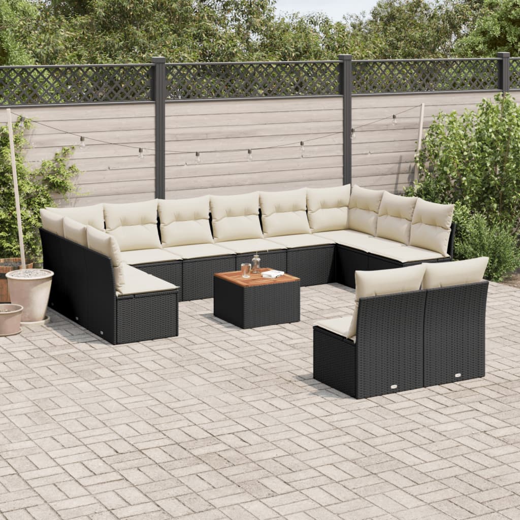 Set Divani da Giardino 13pz con Cuscini Nero in Polyrattan - homemem39
