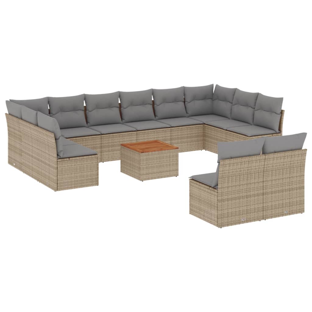 Set Divano da Giardino 13 pz con Cuscini Beige Misto Polyrattan - homemem39