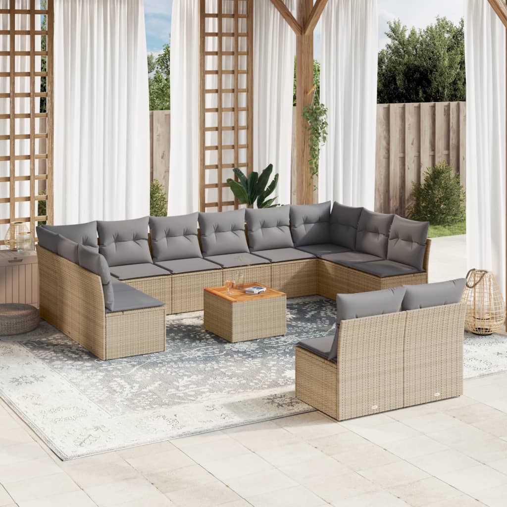 Set Divano da Giardino 13 pz con Cuscini Beige Misto Polyrattan - homemem39