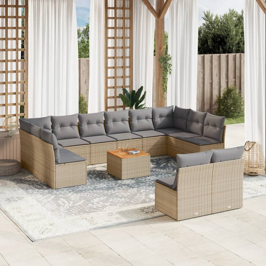 Set Divano da Giardino 13 pz con Cuscini Beige Misto Polyrattan - homemem39