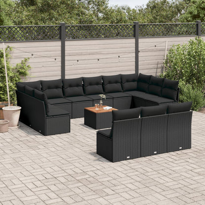 Set Divani da Giardino 14pz con Cuscini in Polyrattan Nero | homemem39