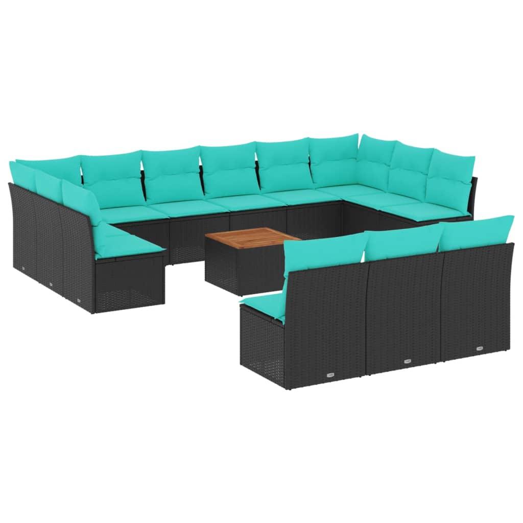 Set Divani da Giardino 14pz con Cuscini in Polyrattan Nero | homemem39