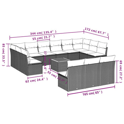 Set Divani da Giardino 14pz con Cuscini in Polyrattan Nero | homemem39