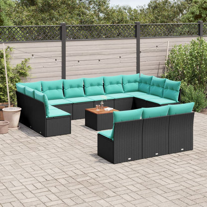 Set Divani da Giardino 14pz con Cuscini in Polyrattan Nero | homemem39