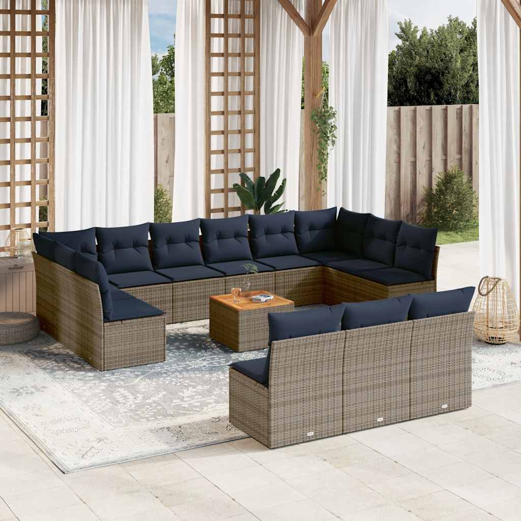 Set Divani da Giardino 14pz con Cuscini in Polyrattan Grigio - homemem39