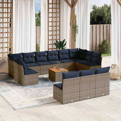 Set Divani da Giardino 14pz con Cuscini in Polyrattan Grigio - homemem39