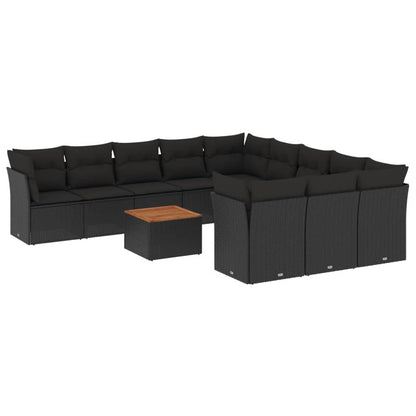 Set Divani da Giardino 12 pz con Cuscini Nero in Polyrattan | homemem39